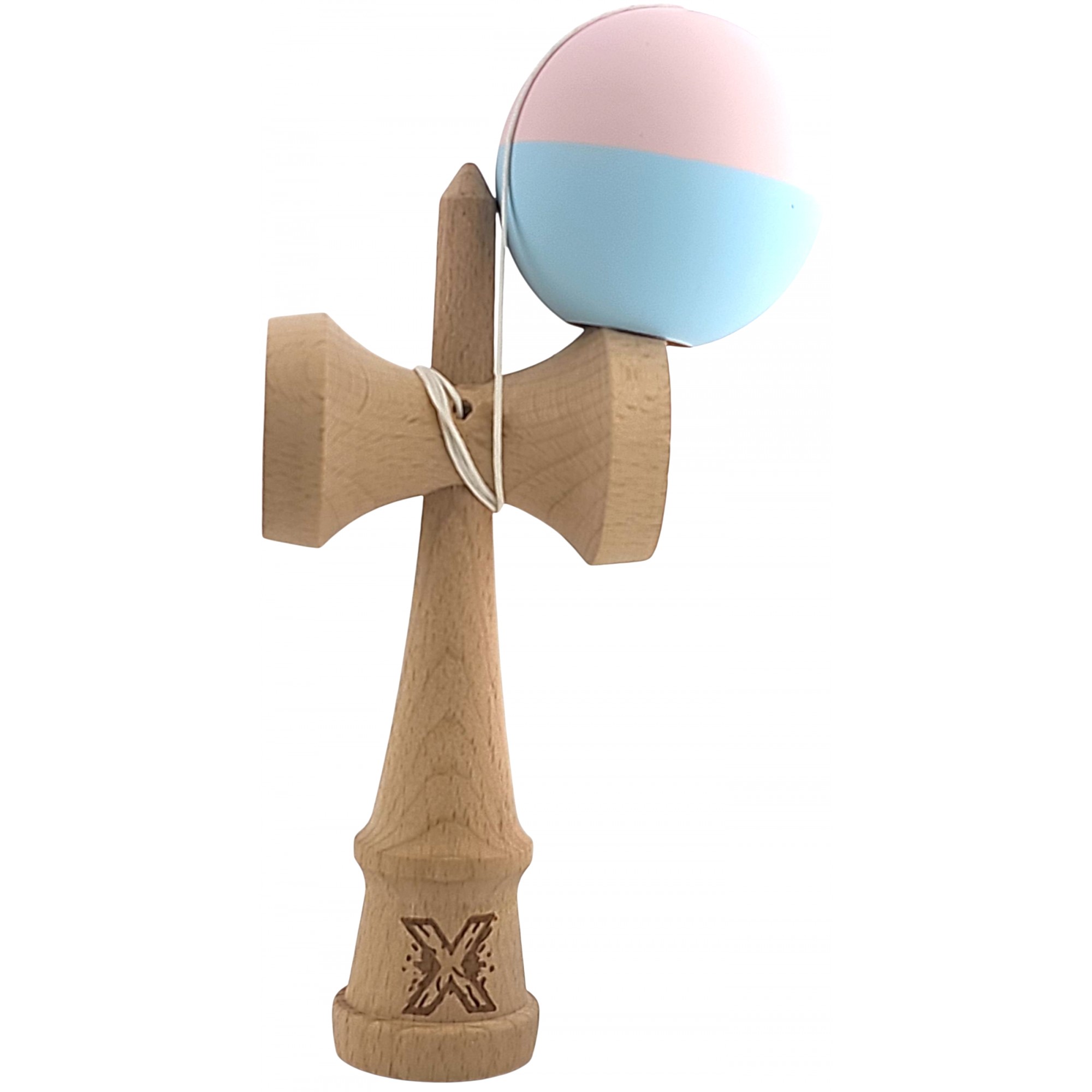 Kendama X Originala, Profesionala, Flippy, din lemn, Rubber Grip, 18 cm, Roz/Albastru - imagine 3