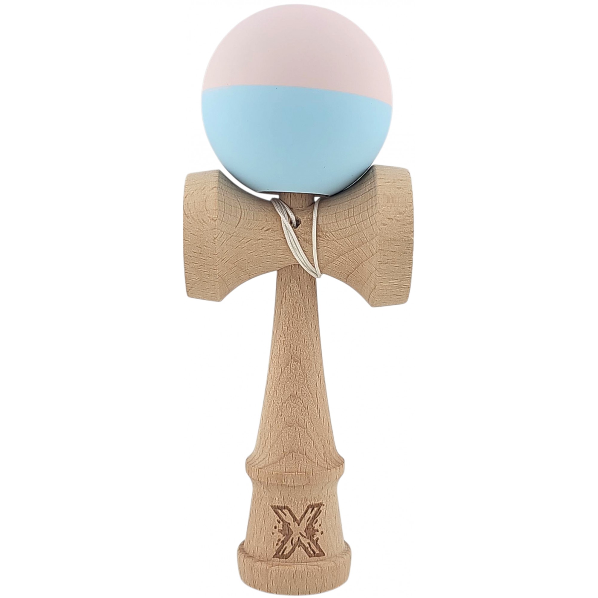 Kendama X Originala, Profesionala, Flippy, din lemn, Rubber Grip, 18 cm, Roz/Albastru