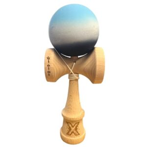 Kendama X Originala, Profesionala, Flippy, Rubber Grip Big Cup V2, din Lemn, 18 cm, Albastru/Alb/Negru