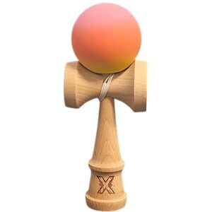 Kendama X Originala, Profesionala, Flippy, Rubber Grip, din Lemn, 18 cm, Roz/Portocaliu/Galben