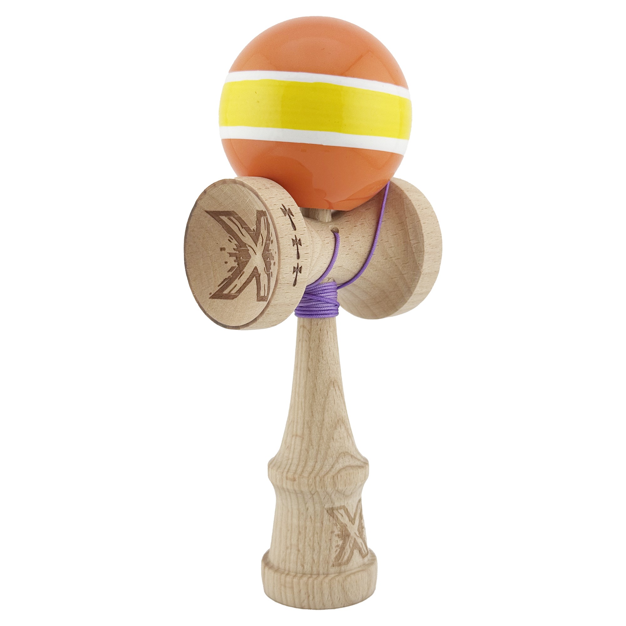 Kendama X Originala, Profesionala, Flippy, Big Cups V2, Super Sticky Legendary Cupe Mari, Rulment Metalic cu Ata 55 cm, Portocaliu/Galben/Alb - imagine 2
