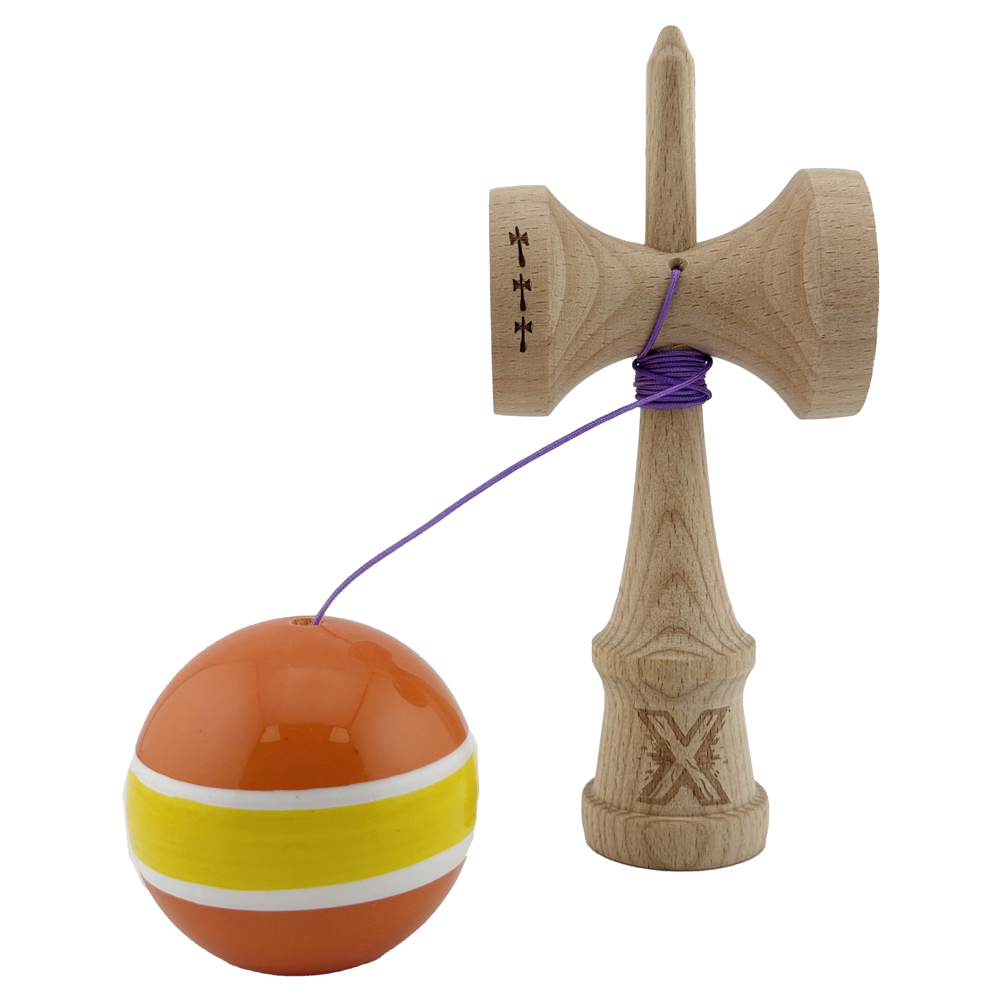 Kendama X Originala, Profesionala, Flippy, Big Cups V2, Super Sticky Legendary Cupe Mari, Rulment Metalic cu Ata 55 cm, Portocaliu/Galben/Alb - imagine 3