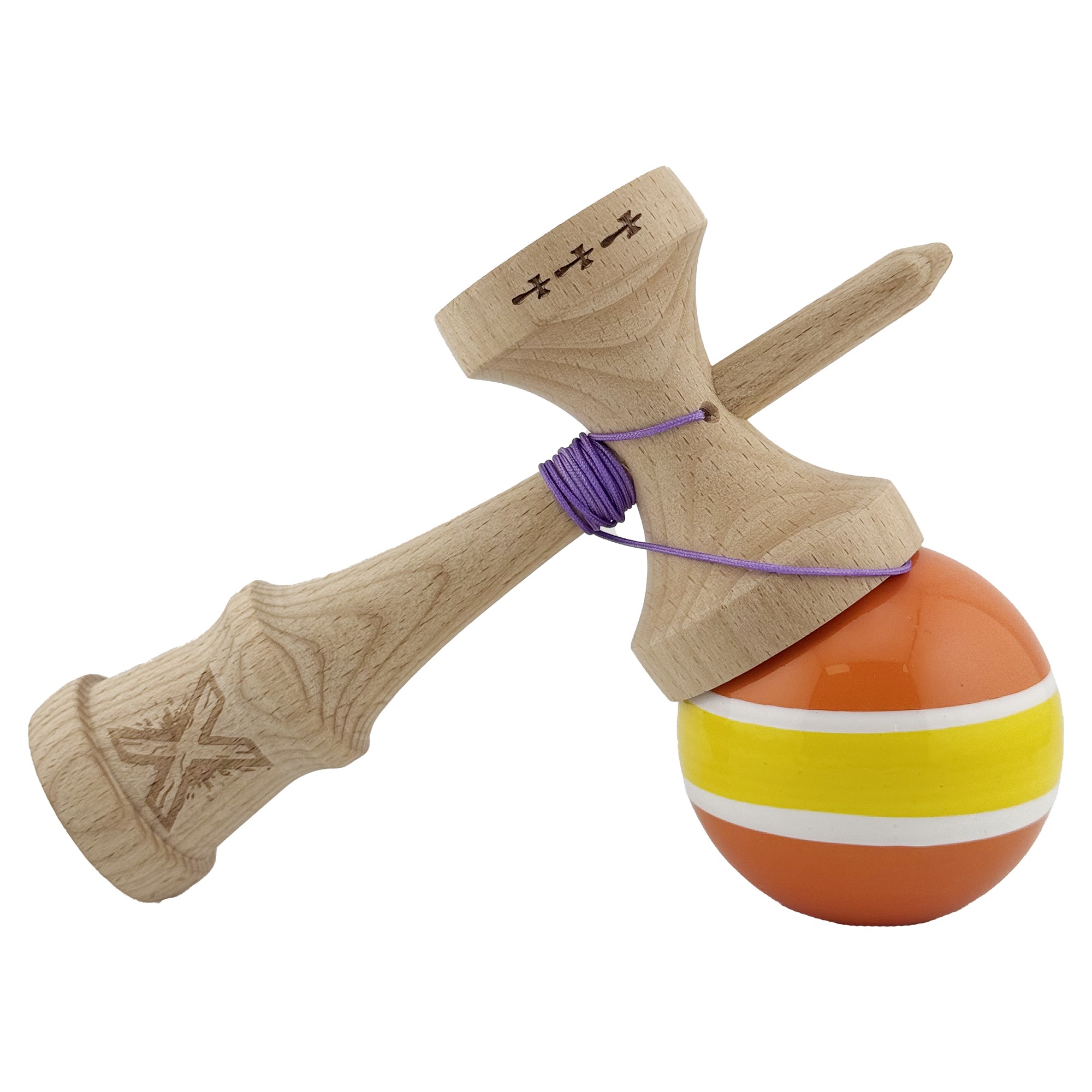 Kendama X Originala, Profesionala, Flippy, Big Cups V2, Super Sticky Legendary Cupe Mari, Rulment Metalic cu Ata 55 cm, Portocaliu/Galben/Alb - imagine 4