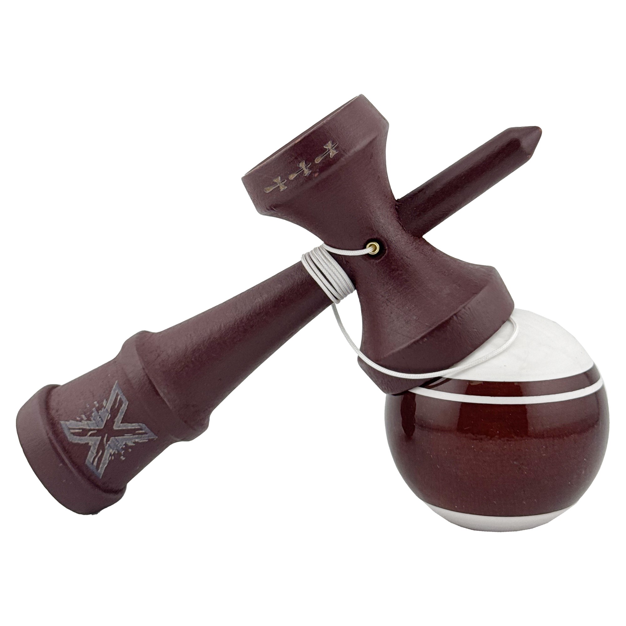 Kendama X Originala, Profesionala, Flippy, Big Cups V2, Super Sticky Legendary Cupe Mari, Rulment Metalic cu Ata 55 cm, Alb/Maro - imagine 4