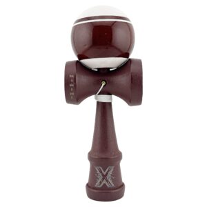 Kendama X Originala, Profesionala, Flippy, Big Cups V2, Super Sticky Legendary Cupe Mari, Rulment Metalic cu Ata 55 cm, Alb/Maro