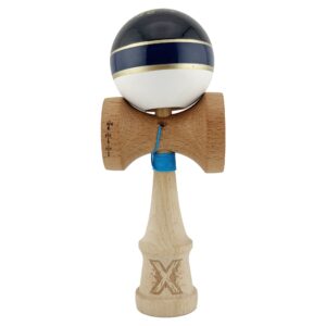Kendama X ROYAL SPIKE Originala, Profesionala, Flippy, Big Cups V2, Super Sticky cu Cupe Mari, Rulment Metalic, din lemn 18 cm, Ata 55 cm, Negru/Dark Blue Gold/Alb