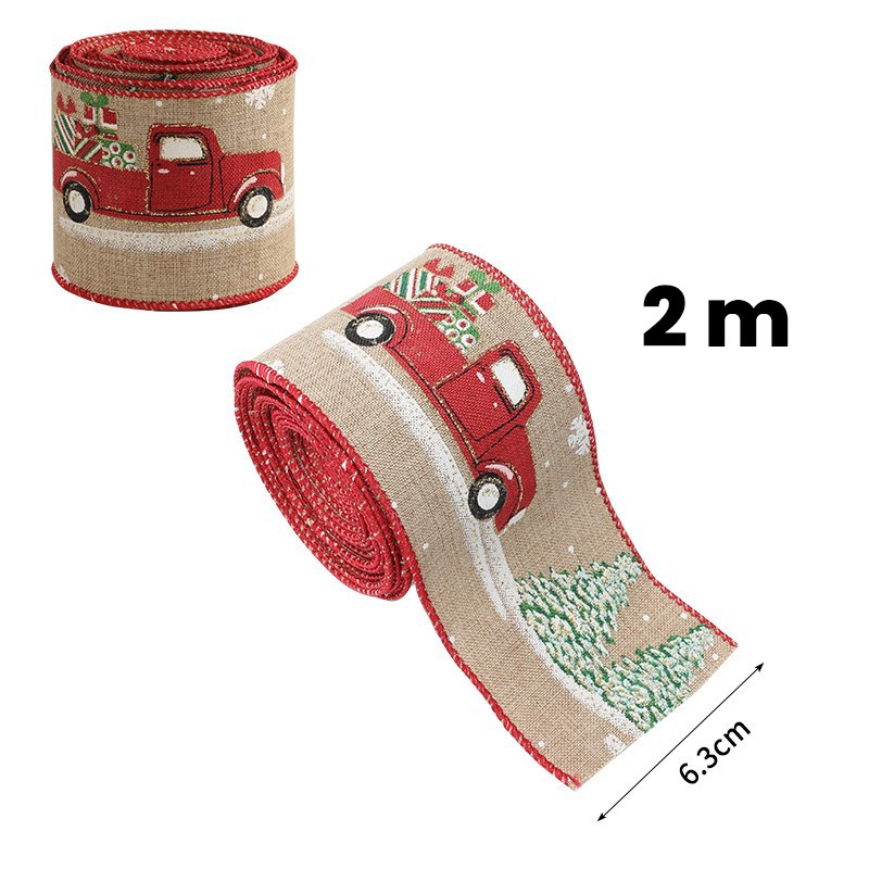 Panglica Decorativa pentru Craciun, Flippy, Ornament pentru Brad de Craciun, Pretreceri, Panglica cu Design Masina Rosie, 200 x 6.3 cm, Khaki - imagine 3