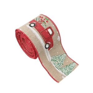 Panglica Decorativa pentru Craciun, Flippy, Ornament pentru Brad de Craciun, Pretreceri, Panglica cu Design Masina Rosie, 200 x 6.3 cm, Khaki 