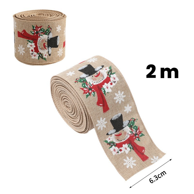 Panglica Decorativa pentru Craciun, Flippy, Ornament pentru Brad de Craciun, Pretreceri, Panglica cu Design Om de Zapada, 200 x 6.3 cm, Khaki - imagine 3