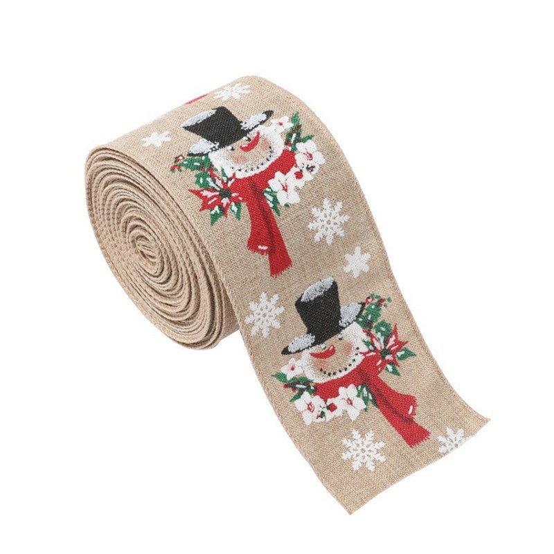 Panglica Decorativa pentru Craciun, Flippy, Ornament pentru Brad de Craciun, Pretreceri, Panglica cu Design Om de Zapada, 200 x 6.3 cm, Khaki