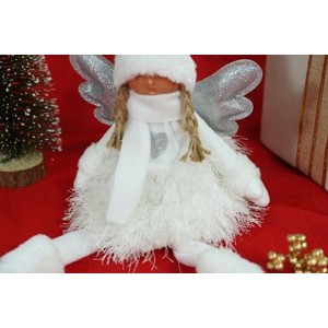 Ornament de Craciun ingeras, Flippy, alb/gri, textil, 51 cm - imagine 4