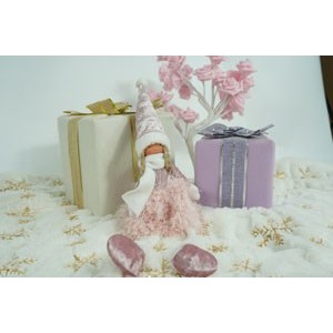 Ornament de Craciun papusa, Flippy, roz/alb, textil, 50 cm - imagine 4