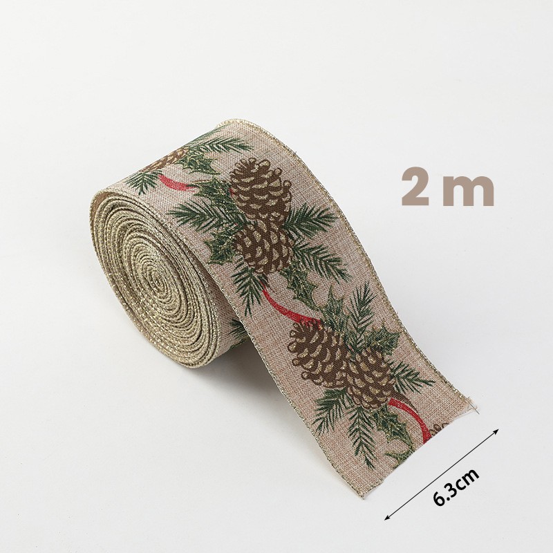 Panglica de Craciun pentru Decor Brad, Flippy, Panglica Decorativa de Craciun pentru Funde, Imprimeu Conuri de Brad, 200 x 6.3 m, Khaki Verde Maro - imagine 2