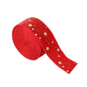 Panglica Decorativa de Craciun, Flippy, Panglica din Panza cu aspec de Catifea, Funda Ornament, Model cu Stele Aurii, Decor pentru Brad de Craciun, 200 x 2.5 cm, Rosu