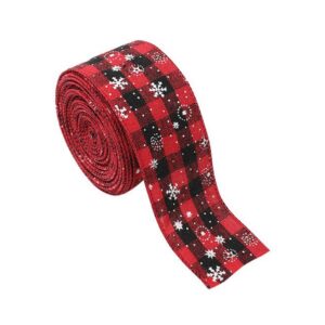 Panglica Decorativa pentru Craciun, Flippy, Ornament pentru Brad de Craciun, Pretreceri, Panglica cu Design Fulgi, 200 x 4.8 cm, Negru Rosu