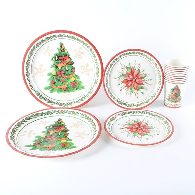 Set 10 Farfurii Unica Folosinta, Flippy, 23 cm, Model Brad de Craciun, Multicolor - imagine 3