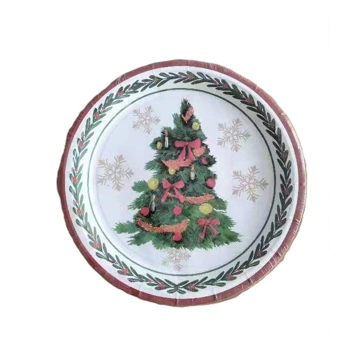 Set 10 Farfurii Unica Folosinta, Flippy, 23 cm, Model Brad de Craciun, Multicolor