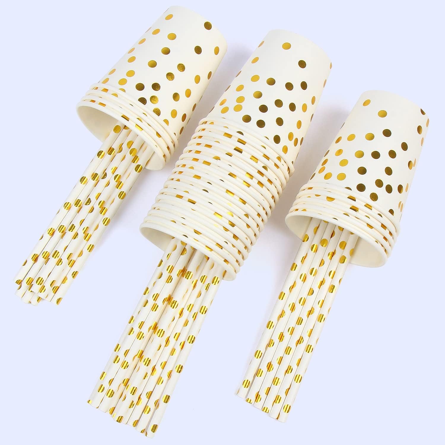 Set 10 Pahare, Flippy, Imprimeu cu Buline, din Carton, 250 ml, 7.5 x 8.5 x 5.2 cm, Auriu - imagine 2