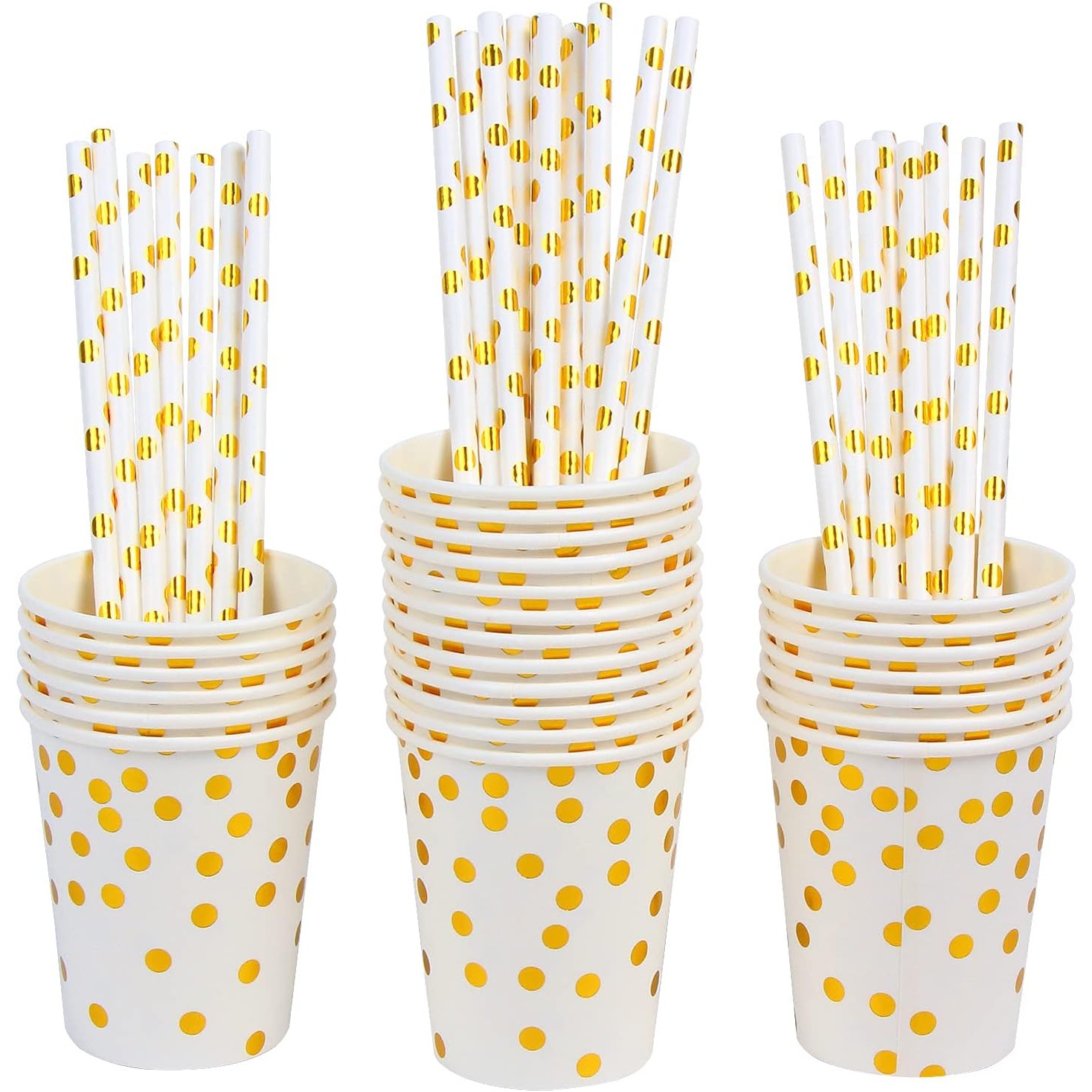 Set 10 Pahare, Flippy, Imprimeu cu Buline, din Carton, 250 ml, 7.5 x 8.5 x 5.2 cm, Auriu - imagine 3