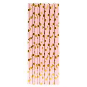 Set 10 Paie, Flippy, din Hartie, 19.5 cm, Model cu Buline Aurii, Roz