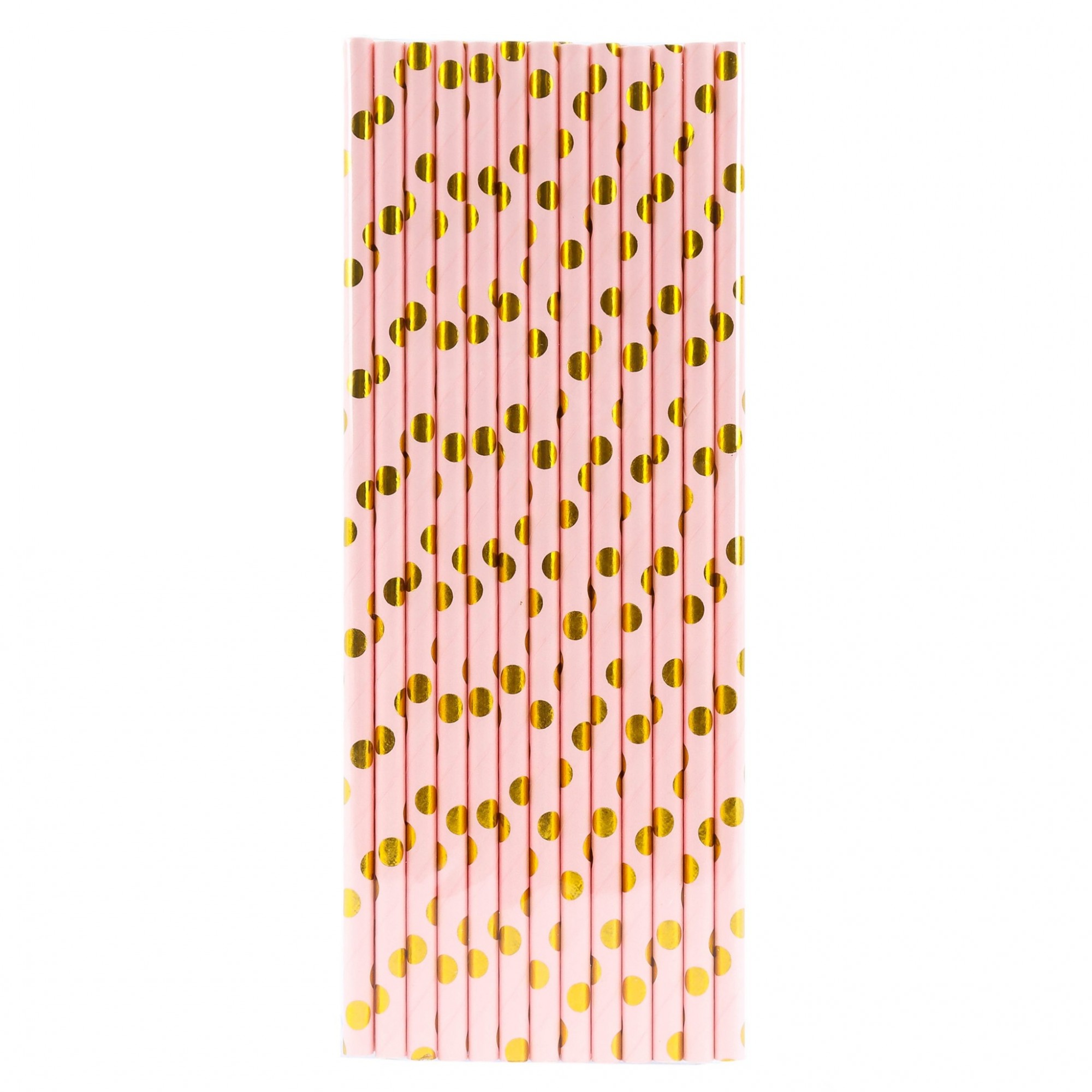 Set 10 Paie, Flippy, din Hartie, 19.5 cm, Model cu Buline Aurii, Roz