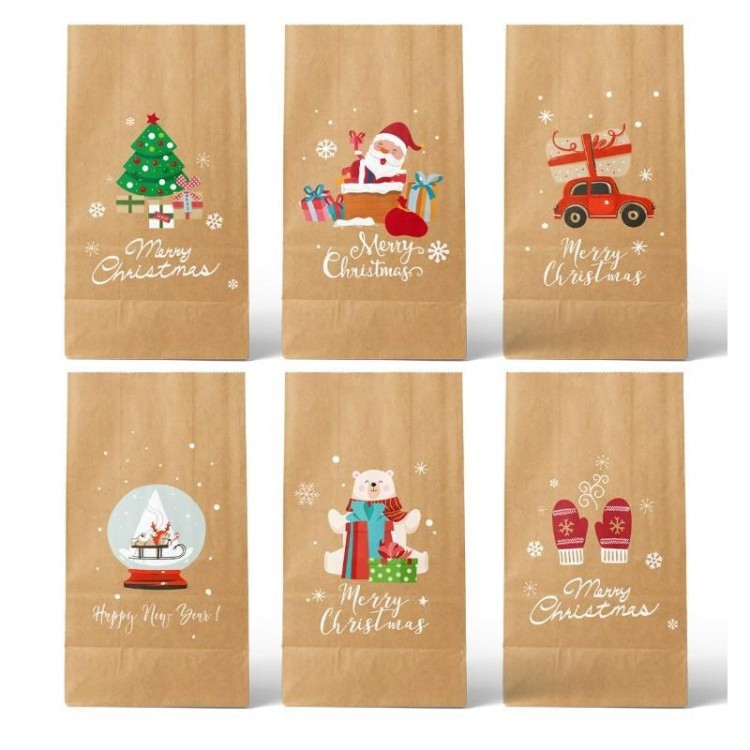 Set 12 Pungi de Cadou, Flippy, Tema Craciun, 12 Stickere Incluse, 22 x 12 x 8 cm, din Hartie, Maro - imagine 3