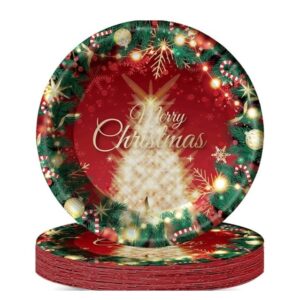 Set 16 Farfurii de Unica Folosinta, Flippy, Model Brad de Craciun Merry Christmas, Tematica Craciun, 23 cm, Rosu/Verde