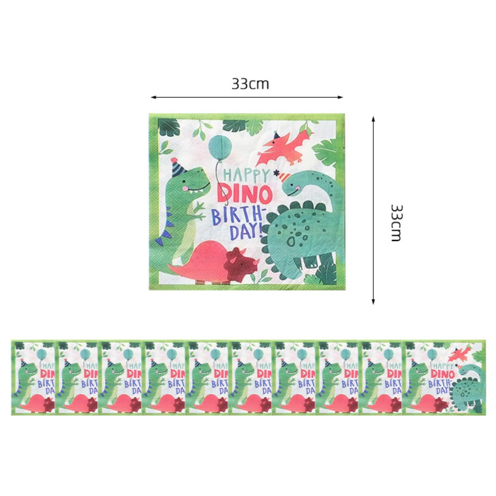 Set 20 de Servetele de Masa Happy Birthday, Flippy, Model Dinozauri, Tematica Aniversare, 33x33 cm, Verde - imagine 3