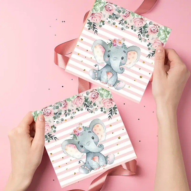 Set 20 de Servetele de Masa, Flippy, Imprimeu Elefant, din Hartie, 16.5 x 16.5 cm, Roz - imagine 2