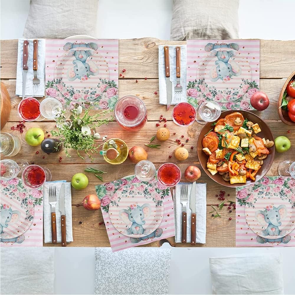 Set 20 de Servetele de Masa, Flippy, Imprimeu Elefant, din Hartie, 16.5 x 16.5 cm, Roz - imagine 3