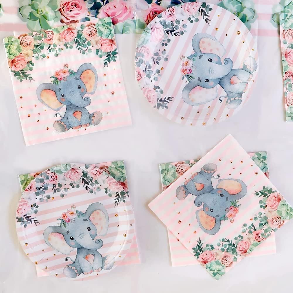 Set 20 de Servetele de Masa, Flippy, Imprimeu Elefant, din Hartie, 16.5 x 16.5 cm, Roz - imagine 4