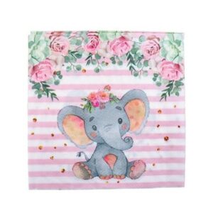 Set 20 de Servetele de Masa, Flippy, Imprimeu Elefant, din Hartie, 16.5 x 16.5 cm, Roz
