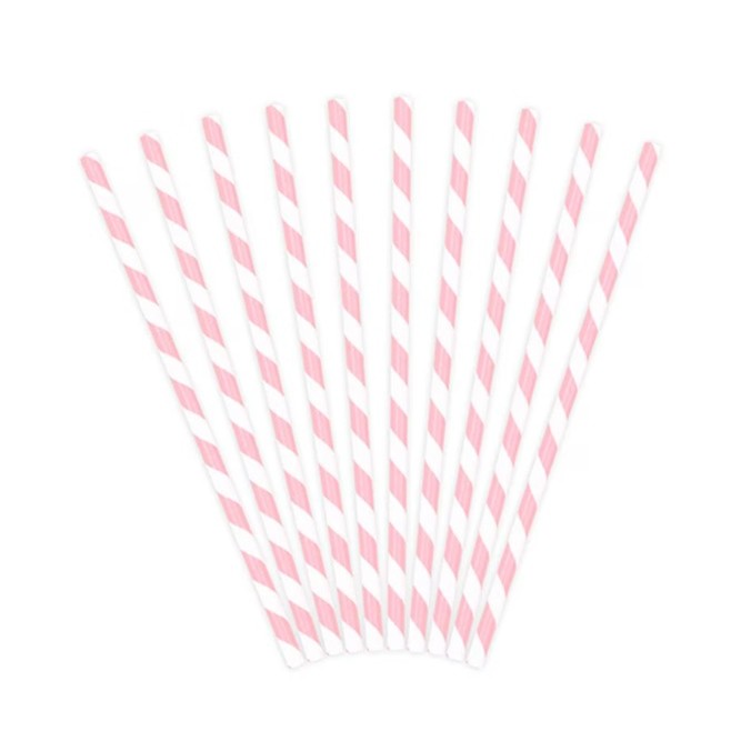 Set 25 Paie, Flippy, din Hartie, 20 cm, Model cu Dungi, Alb/Roz - imagine 3