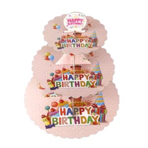 Suport Etajat pentru Prajituri, Flippy, cu Tematica Happy Birthday, 3 Nivele, Model 2, 38x34x1cm, Multicolor