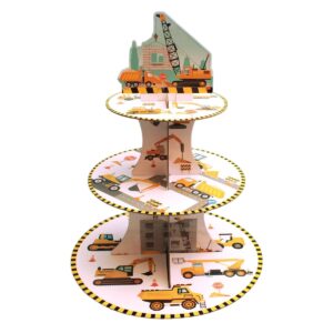 Suport Etajat pentru Prajituri, Flippy, cu Tematica Santier de Constructie, 3 Nivele, 38 cm, Model 3, Multicolor