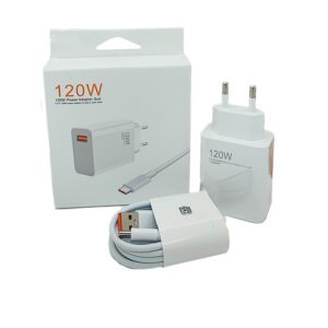 Incarcator Retea Super Charge pentru Telefon, Flippy, 120W Standard UE, Port USB-B cu Cablu TYPE-C de 1m Inclus, Alb