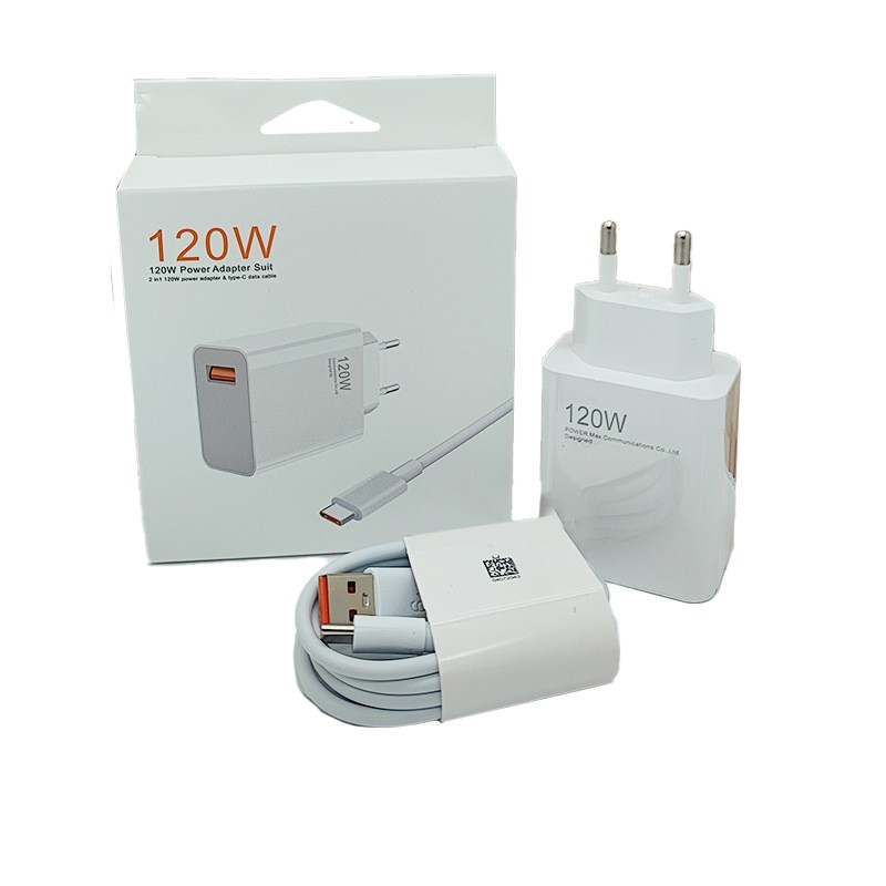 Incarcator Retea Super Charge pentru Telefon, Flippy, 120W Standard UE, Port USB-B cu Cablu TYPE-C de 1m Inclus, Alb