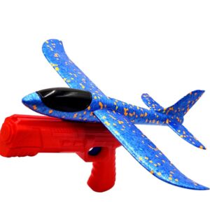 Pistol cu Lansator de Avion, Flippy, din Polistiren+Plastic, +3 Ani, Avion 38 cm, Lansare 10 m, Rosu/Albastru