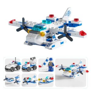 Set de Constructie Avion de Politie 6in1, Flippy, 24x17cm, Multiple Variante de Asamblare, 137 de Piese, Multicolor