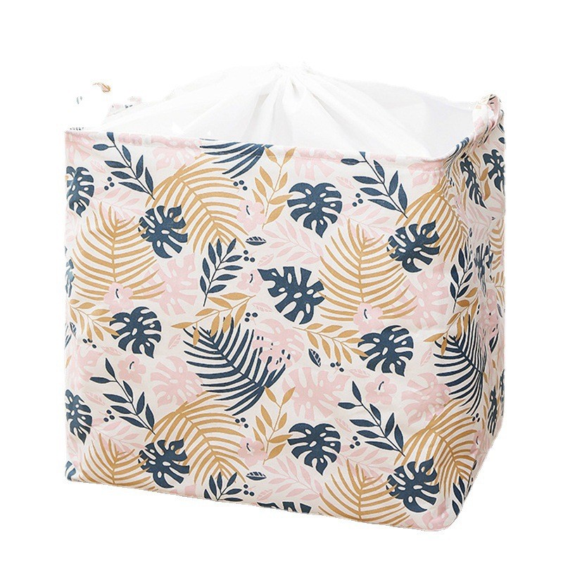 Cos de Depozitare pentru Rufe, Flippy, Cos Pliabil CLOTHBOX pentru Depozitarea Jucarii, Haine, Cos de Haine Murdare cu Snur, 80 x 50 x 50 cm, Model Frunze, Alb Multicolor - imagine 3