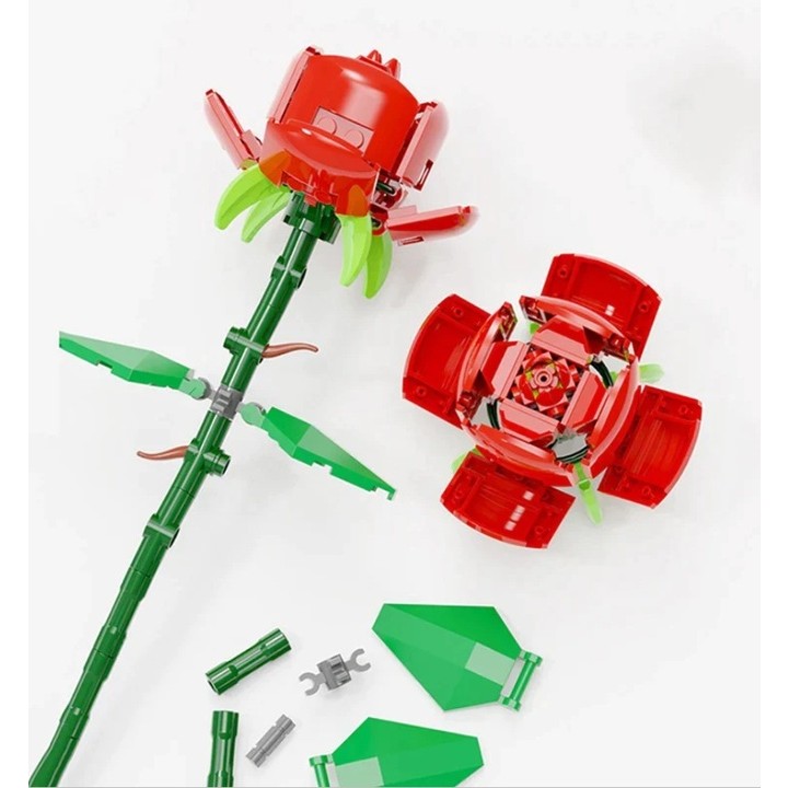 Set de Constructie Trandafir, Flippy, 25x8x4cm, Floare Ornamentala, 14 Ani, 69 de Piese, Rosu - imagine 4