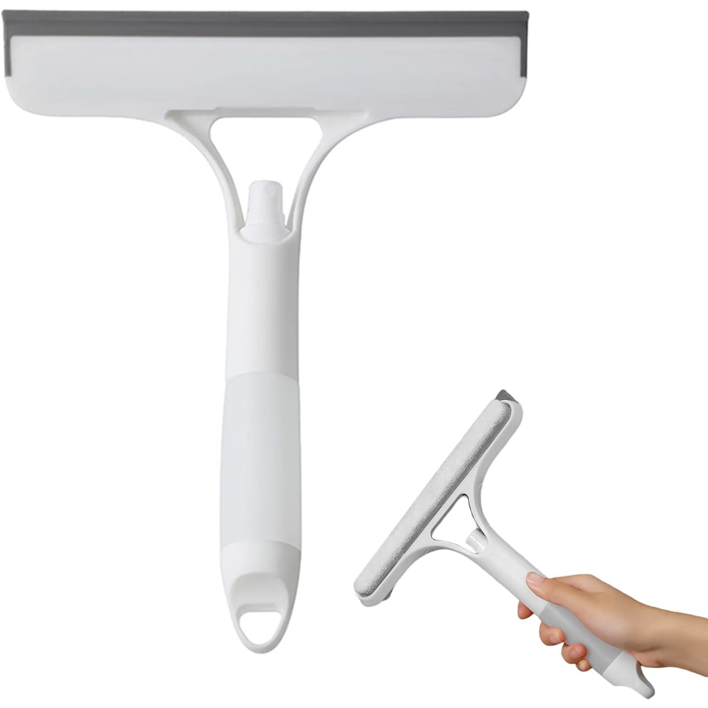 Racleta de Curatare 3 in 1, Flippy, Multifunctional, Pentru Casa si Masina, Pulverizator de Spray, Racleta din Silicon si Burete, 21.5 x 25.7 cm, Alb - imagine 2