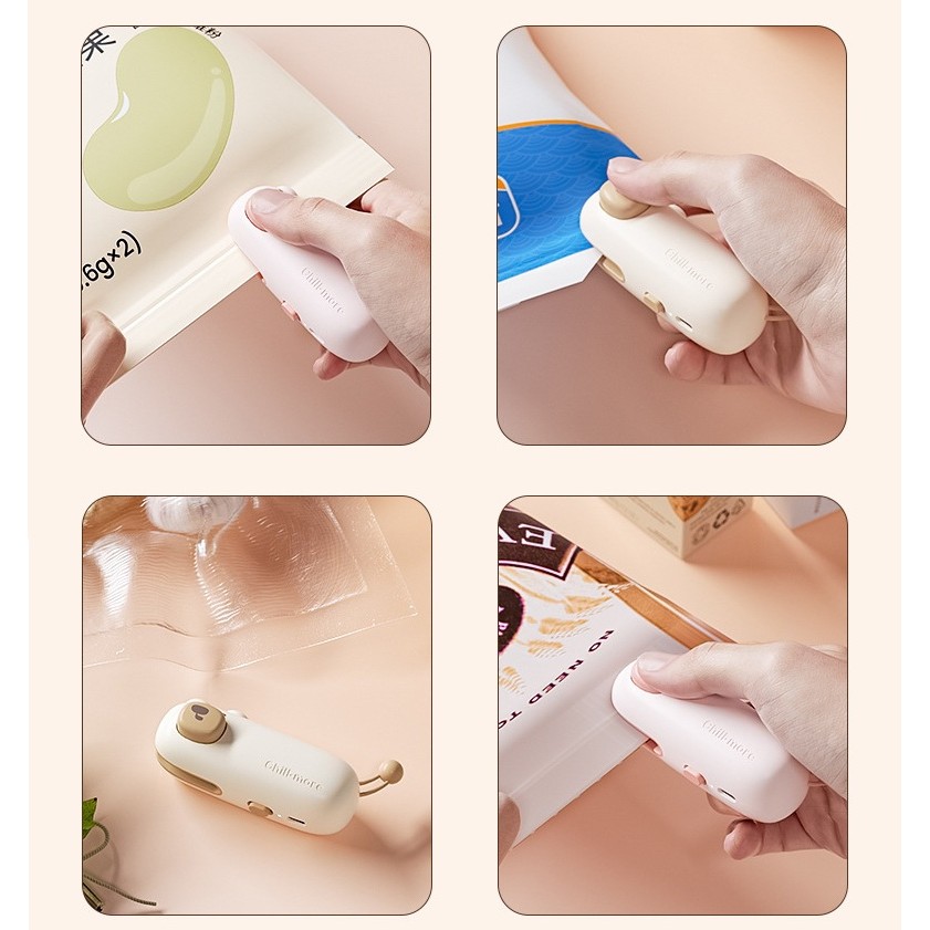 Aparat de Sigilat Ambalaje, Flippy, Incarcare USB Tip C, 400 mAh, 10.2 x 3.7 x 4.3 cm, Model Ursulet, Maro - imagine 3