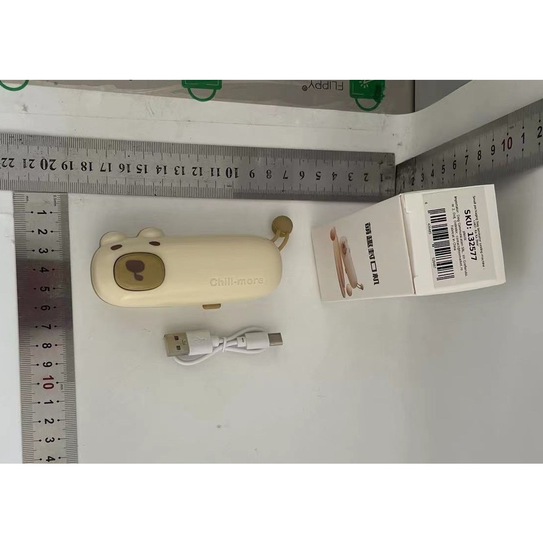 Aparat de Sigilat Ambalaje, Flippy, Incarcare USB Tip C, 400 mAh, 10.2 x 3.7 x 4.3 cm, Model Ursulet, Maro - imagine 4