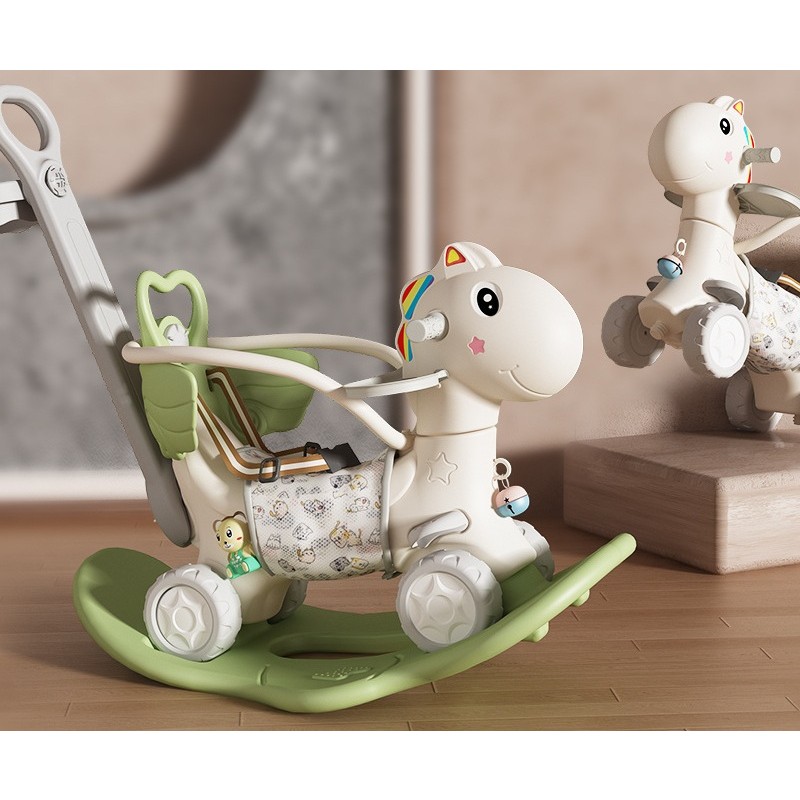 Balansoar pentru Copii, Flippy, 3in1, cu Spatar si Bara de Siguranta, Maner cu Cos de Basket, Tava de Masa, 80 x 43 x 83 cm, din Plastic, + 3 Ani, Verde - imagine 2