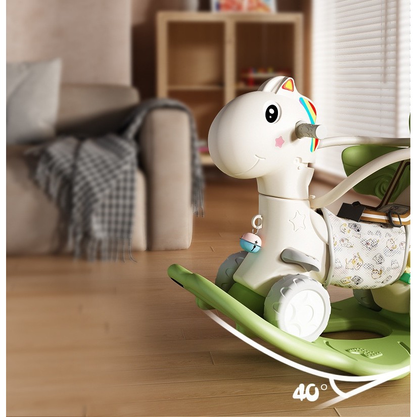 Balansoar pentru Copii, Flippy, 3in1, cu Spatar si Bara de Siguranta, Maner cu Cos de Basket, Tava de Masa, 80 x 43 x 83 cm, din Plastic, + 3 Ani, Verde - imagine 3