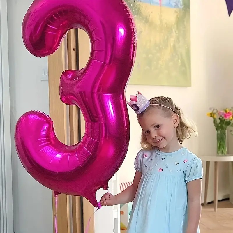 Balon din Folie Flippy, Cifra 3, 81 cm, Pentru Aer sau Heliu, Mov - imagine 2