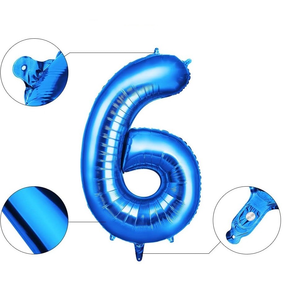 Balon din Folie Flippy, Cifra 6, 81 cm, Pentru Aer sau Heliu, Bulk, Albastru - imagine 3