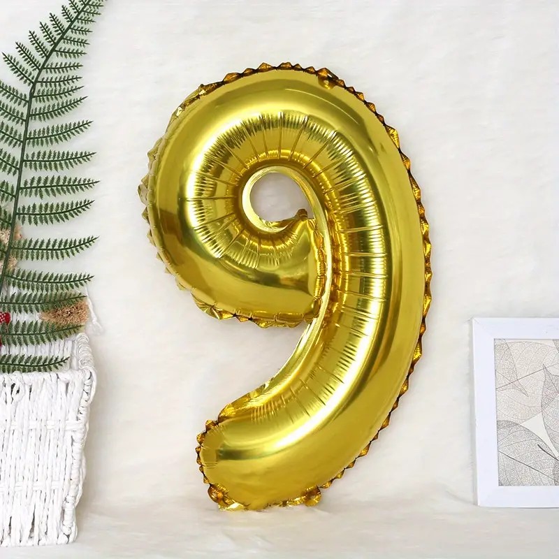 Balon din Folie Flippy, Cifra 9, 81 cm, Pentru Aer sau Heliu, Bulk, Auriu - imagine 2