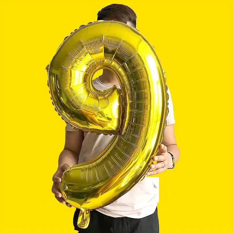 Balon din Folie Flippy, Cifra 9, 81 cm, Pentru Aer sau Heliu, Bulk, Auriu - imagine 3